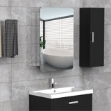 Exquisite Wall Mount Appearance Bathroom Cabinet with Shelf,Towel Rack with Mirror Sliding Door