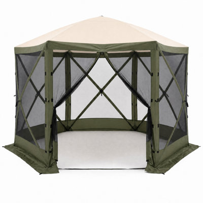 10x10FT Pop Up Gazebo Screen Tent, 6 Sided Camping Shelter Tent with Removable Privacy Wind Cloths & Mosquito Netting, Screen House for Camping, Backyard Parties