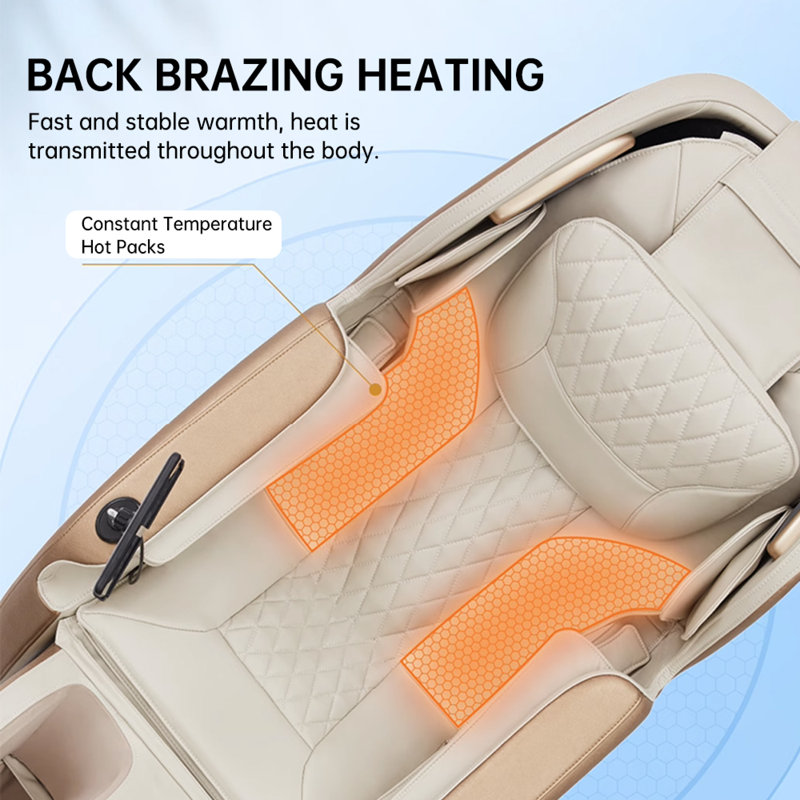 Fauteuil inclinable complet de massage shiatsu à gravité complète: piste chauffante, haut-parleur Bluetooth, étirement de yoga, rouleau de pied (jaune)