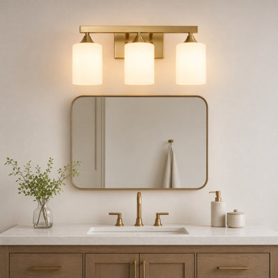 3-Light Gold Brushed Nickel Vanity Light with Frosted Glass Shades