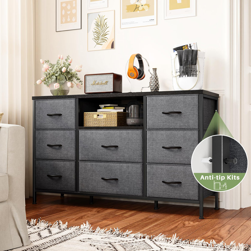 Alfie-Thomas 8 - Drawer Dresser, Gray/Black