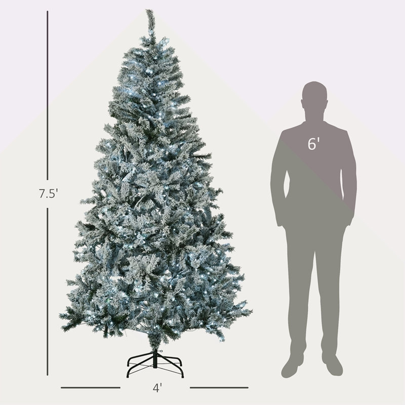 Arbre de Noël artificiel enneigé 7,5 pi avec lumières DEL blanc froid
