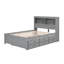 Lit plateforme double avec lit gigogne, tiroirs et ports USB - Structure de lit de rangement en pin gris avec tablettes de tête de lit-424571314