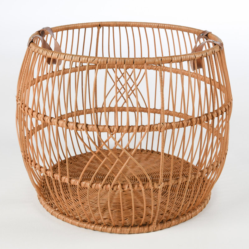 Natural Rattan Round Floor Storage Basket with Iron Frame
