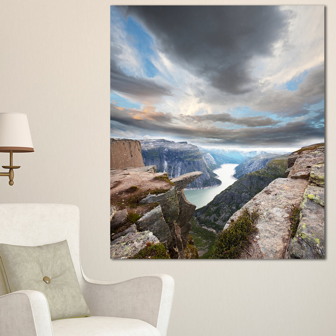 'Norway Rocky Terrains Under Clouds' Photographic Print on Wrapped Canvas Design Art 