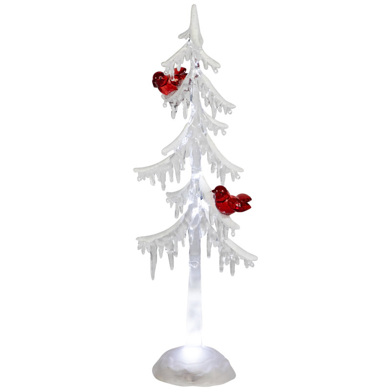 LED Lighted Acrylic Icicle Tree With Cardinals Christmas Decoration