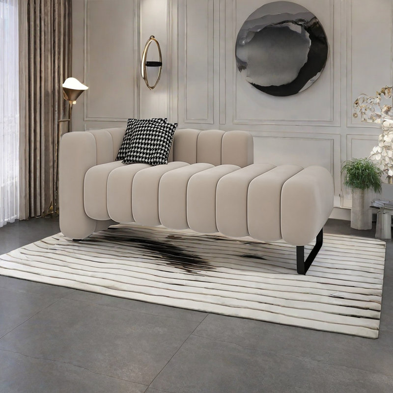 Banc rembourré en tissu, H 26,77 po x l 62,99 po x P 27,55 po