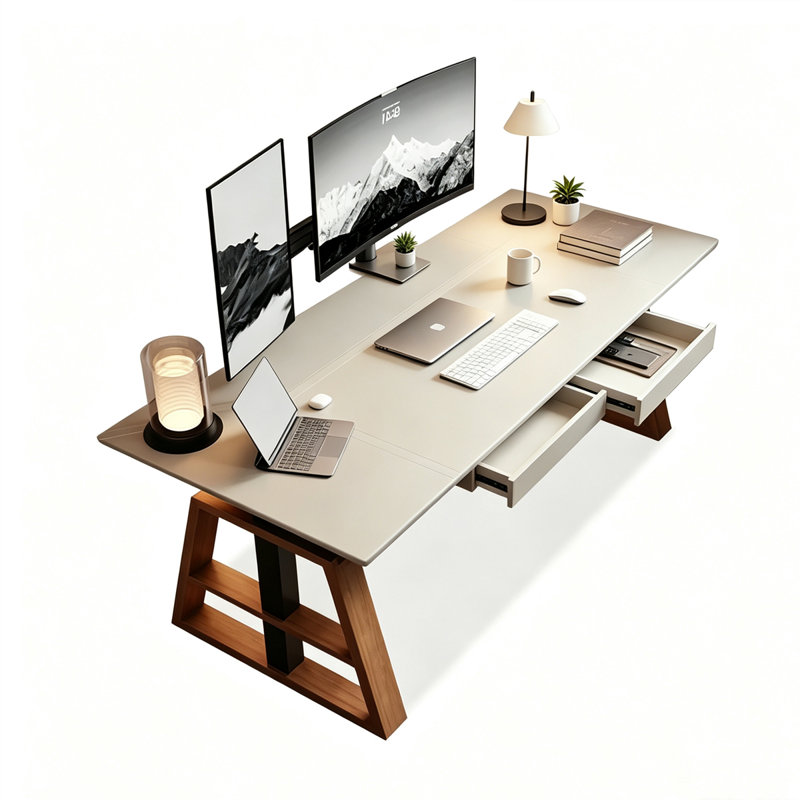 Bureau debout blanc en bois manufacturé, H 46,85 po x l 78,74 po x P 31,5 po, Blanc
