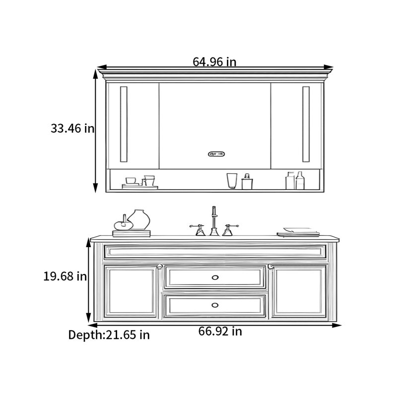 Armoire de salle de bain américaine de style américain, 67", Blanc