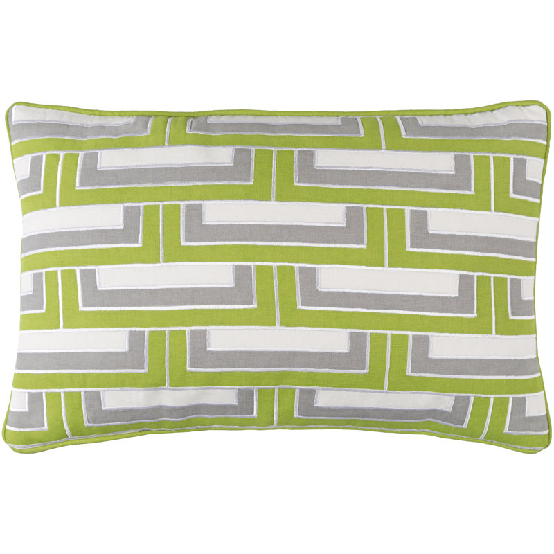 Geometric Linen Throw Pillow, Lime/Ivory/Gray/Ivory