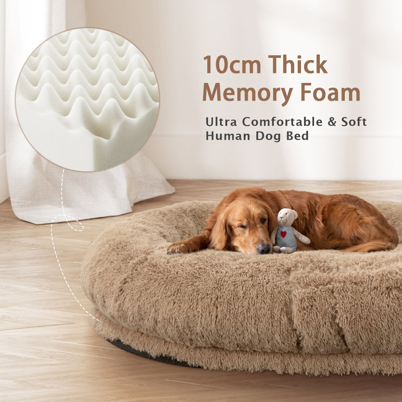 Grand lit pour chien de 78 po avec oreiller moelleux, couverture, kaki, Kaki, H 12 po x l 78 po x P 51 po