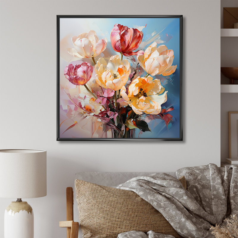 Bouquet de tulipes, nature morte I, H 36 po x l 36 po x P 1,5 po, Cadre flottant noir