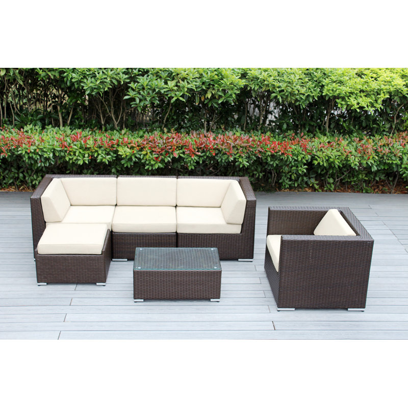 Ensemble de conversation en osier pour 5 personnes avec coussins Lumini, Supercrylic beige, Toile toile Sunbrella® charbon