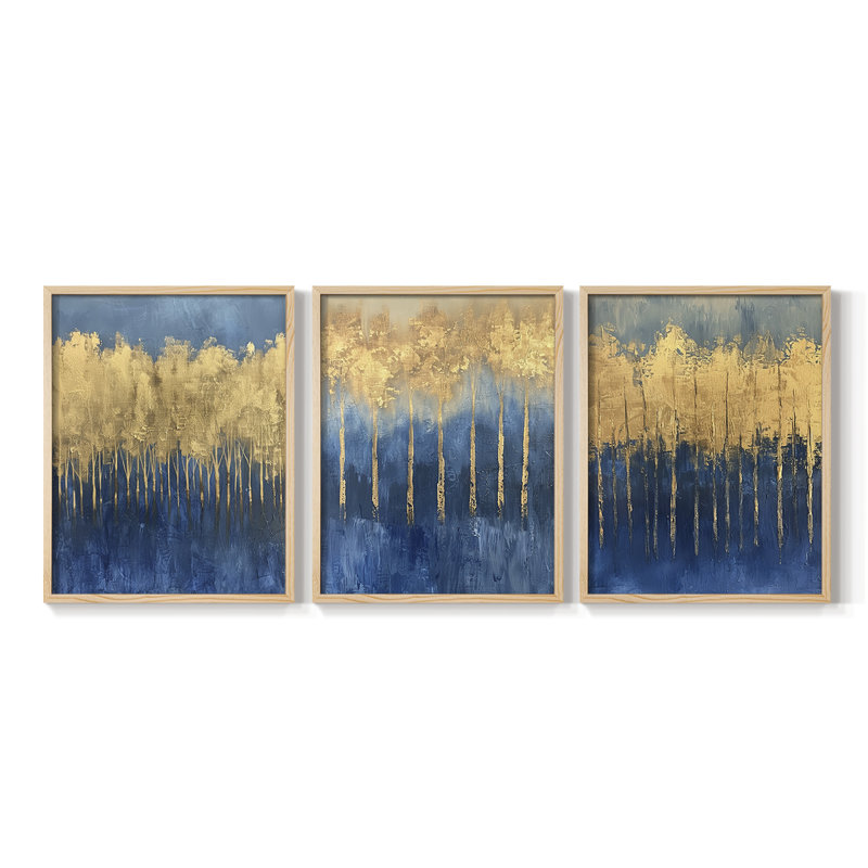 Abstract  Series  II  -Set Of 3 Framed Giclee Prints -Ready to Hang, 10" H x 8" W, Natural Framed