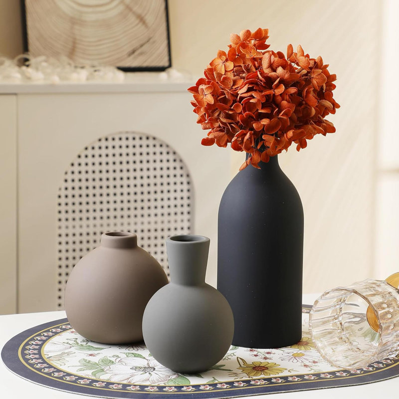 Ceramic Vase Set Of 3, Vases Home Decor Rustic Farmhouse Decor Pottery Vases For Bouquet Pampas Grass Dried Fresh Flowers, Living Room, Kitchen, Bedroom, Bathroom, Entryway Mantel, Decor -Multicolor