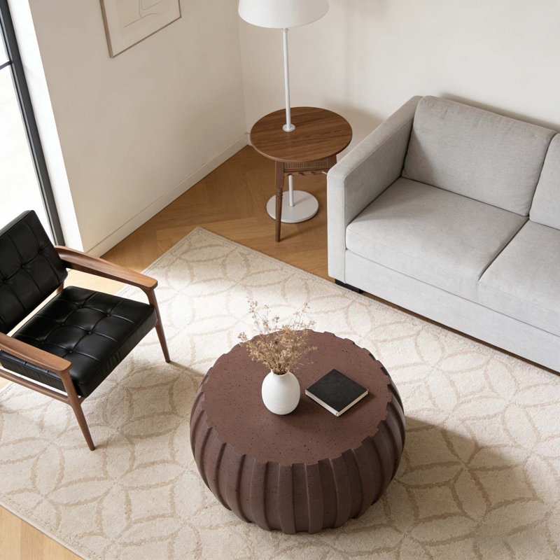 Table basse moderne imperméable 35,43 po, conception en ciment durable MgO, Brun