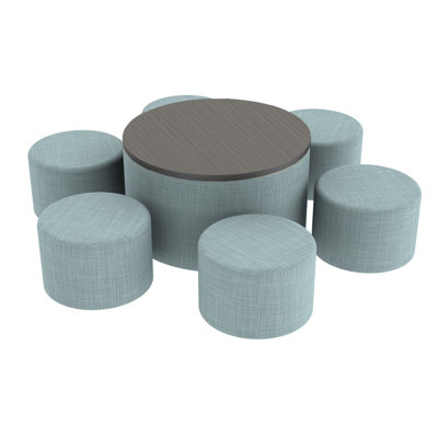 Pro Series 30" Round Ottoman Table with Round 12" H Seating, 7-Piece Set