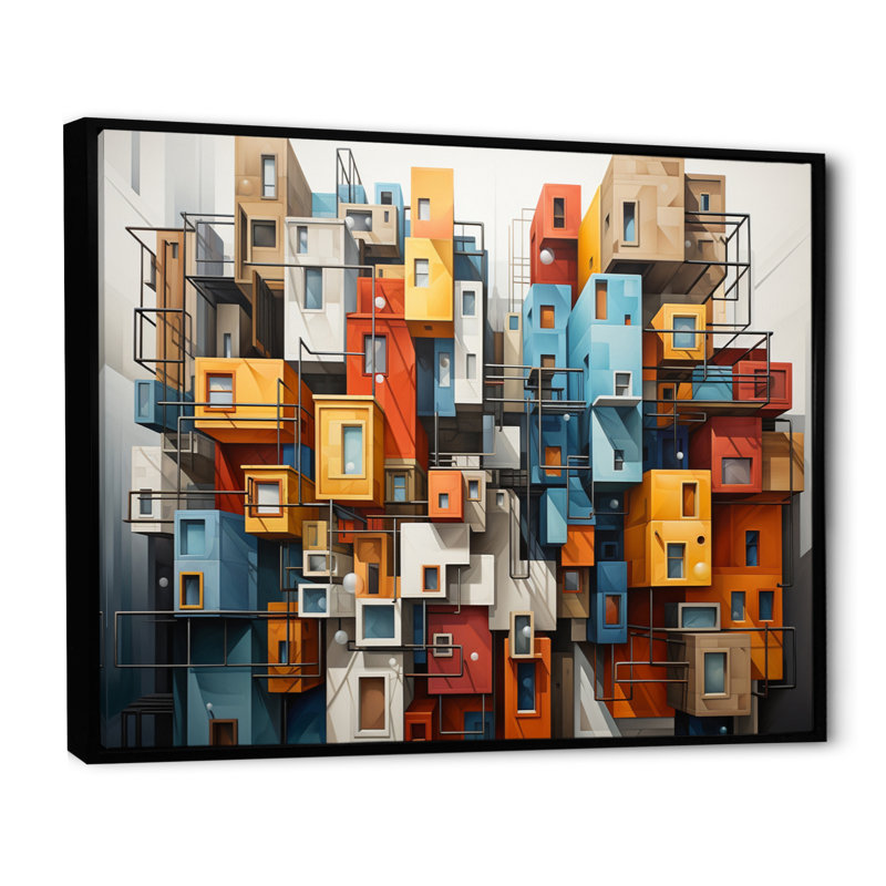 «Cityscape Bluiding Geometric Collage I», reproduction sur toile, H 34 po x l 44 po x P 1,5 po, Cadre flottant noir