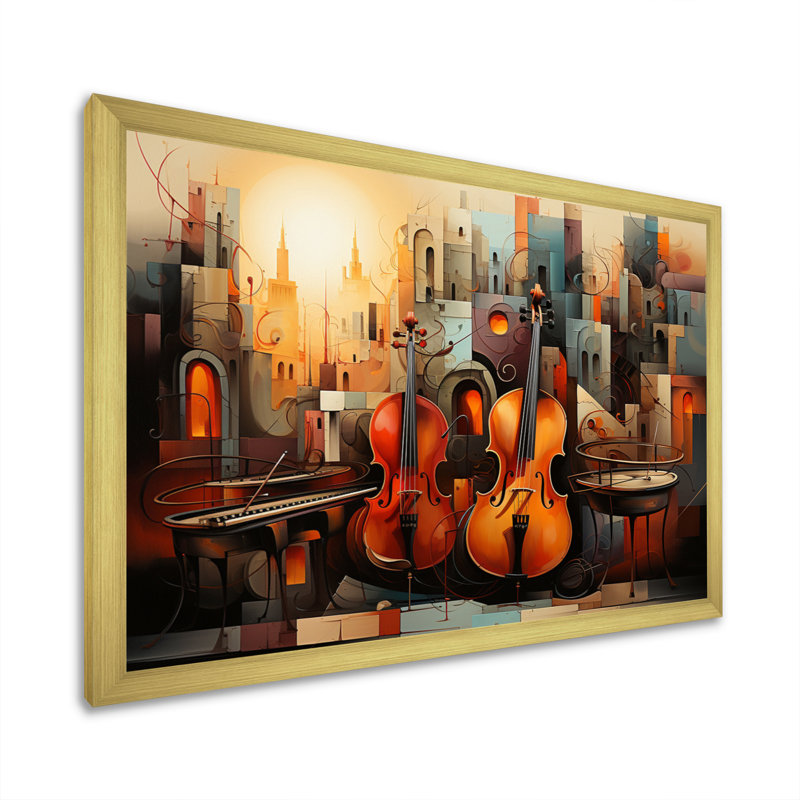 Décoration murale Sunlit Symphony I - Collages abstraits, H 34 po x l 44 po x P 1,5 po, Cadre doré à une seule photo