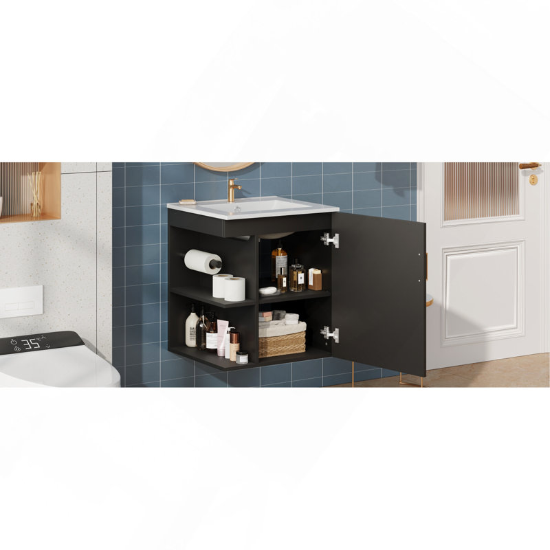 Armoire de salle de bain murale 20 "avec armoire latérale, armoire de salle de bain avec porte à fermeture douce, lavabo