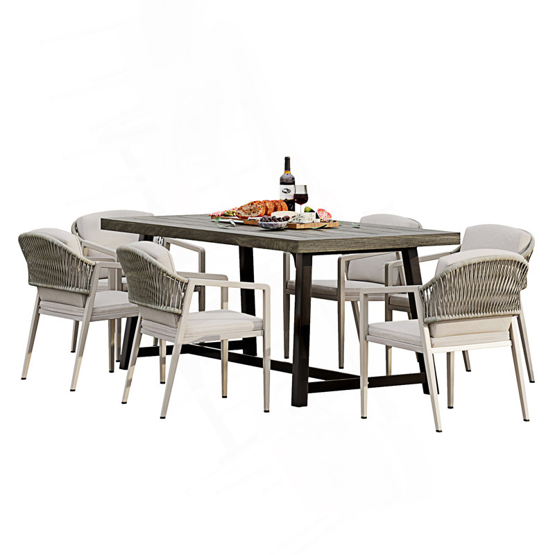 Ensemble de salle à manger d'extérieur 7 pièces, ensemble de 6 chaises et table de salle à manger
