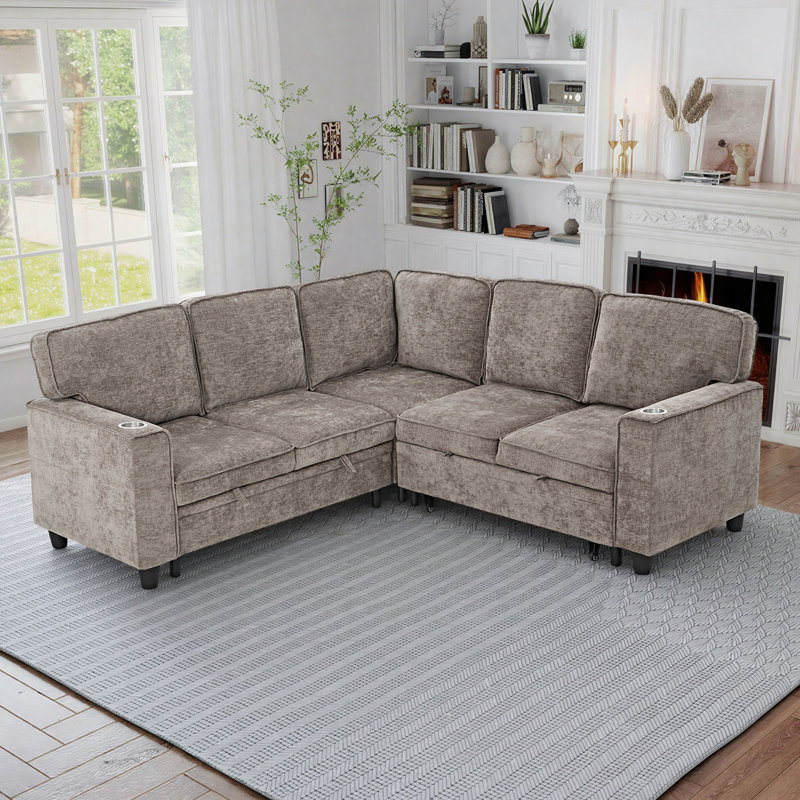 Latitude Run® Sectional Sleeper Sofa with Pull Out Bed, L Shaped Couch ...