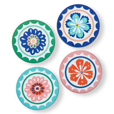MDF Agate Ceramic Jute Leather Crystal Round 4 Piece Coaster Set