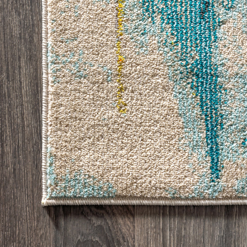 Tapis bleu / crème Lasley, Rectangle 5 pi 3 po x 7 pi 7 po