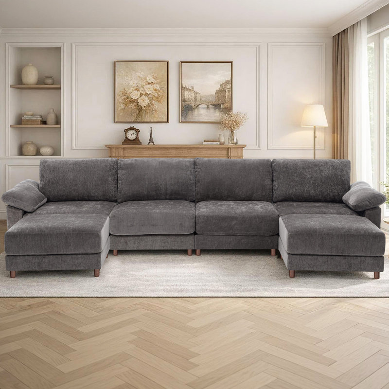 Canapé modulaire moderne pour le salon, Gris chenille, H 37 po x l 145,7 po x P 37 po