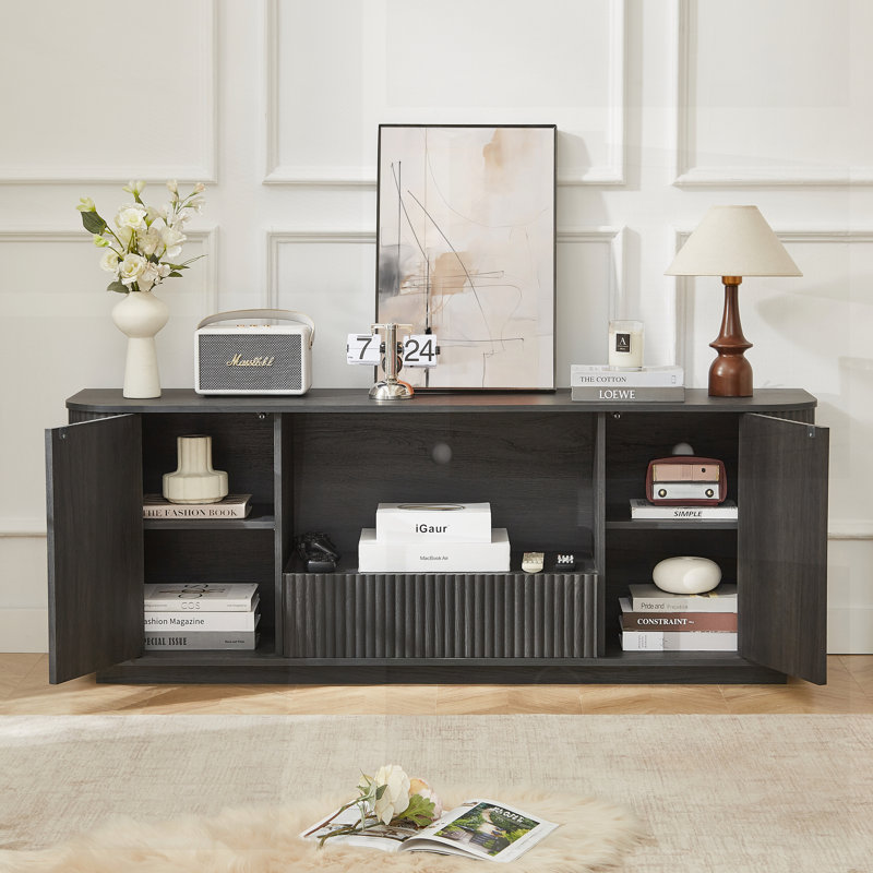Armoire de rangement Wavy Design avec 2 portes et 1 tiroir, Noir