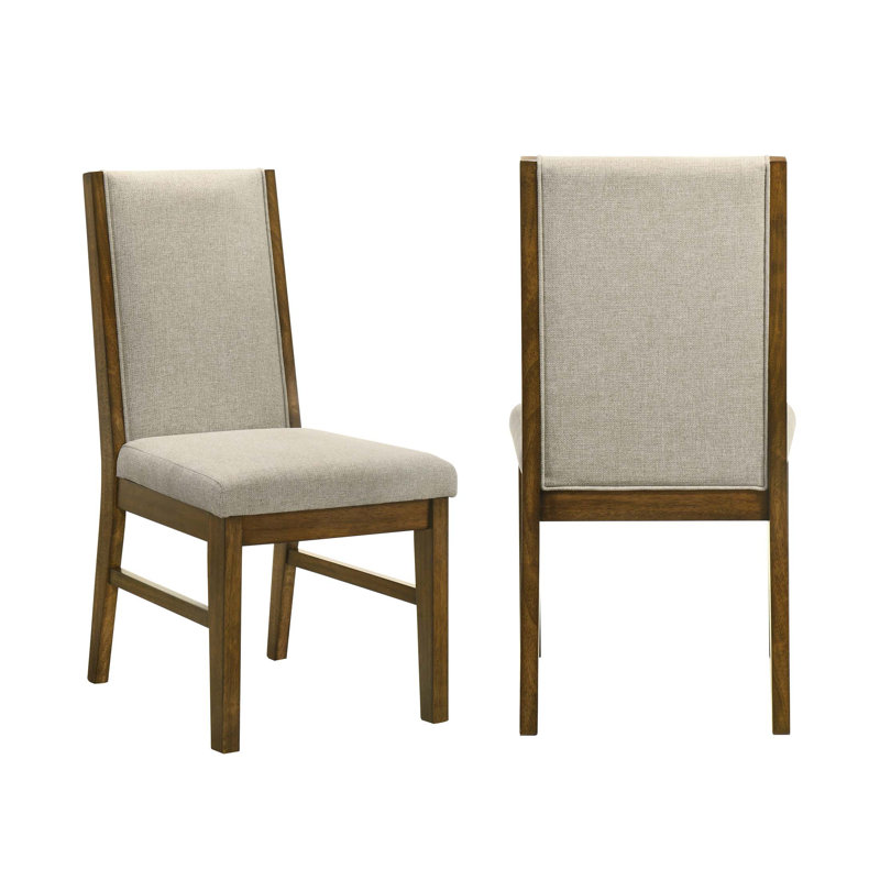 Ensemble de 2 chaises de salle à manger Liyo, structure en bois brun, assise en tissu beige