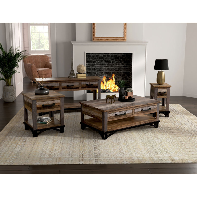 Table de bout en bois massif avec rangement Sabetha