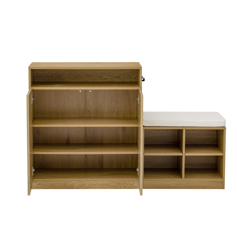 Shoe Cabinet With Bench And Cushion, Natural Wood
