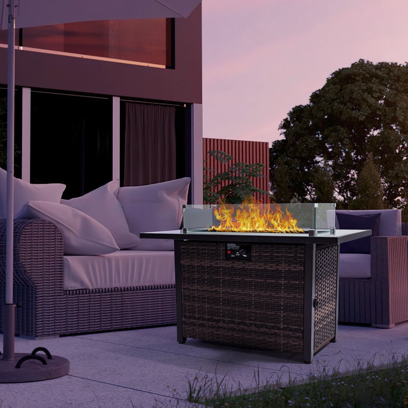 50,000 Propane Gas Fire Table, Outdoor Fireplace With Lid And Glass Wind Guard, Base For Garden Patio Backyard, Stylish Design Modern Pit , Guard Elegant Look