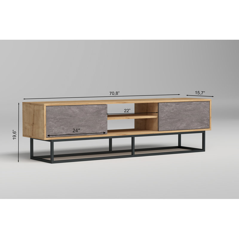Fitzgibbon 71'' Iron Legs Media Console, Oak/Light Gray