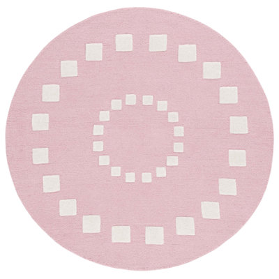 Tapis rond rose / blanc touffeté à la main Eldyn