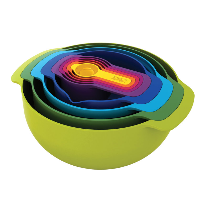 Nest 9-Piece Food Preparation Set with Nesting Mixing Bowls and Measuring Cups, Multicolor