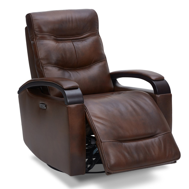 Elvina Genuine Leather Swivel Power Recliner, Cognac Genuine Leather