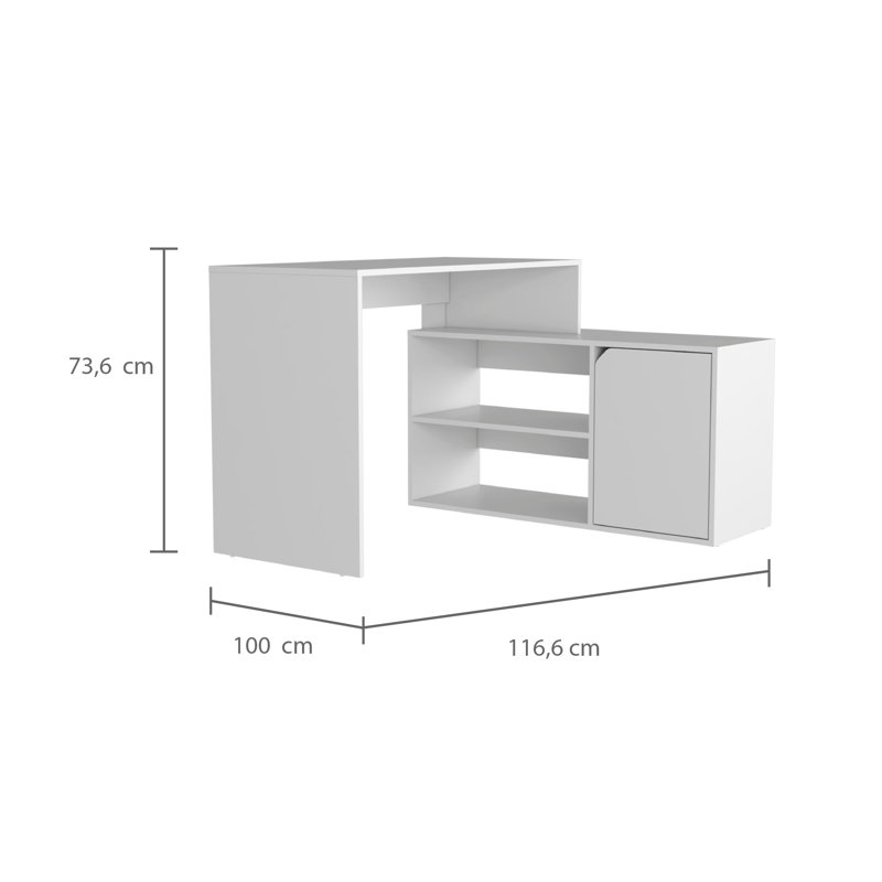 Gingola L-Shaped Computer Desk, White, White