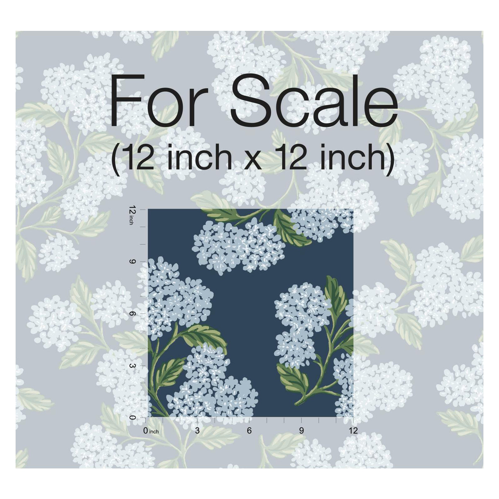 Hydrangea 27' x 27" Wallpaper, Navy/White