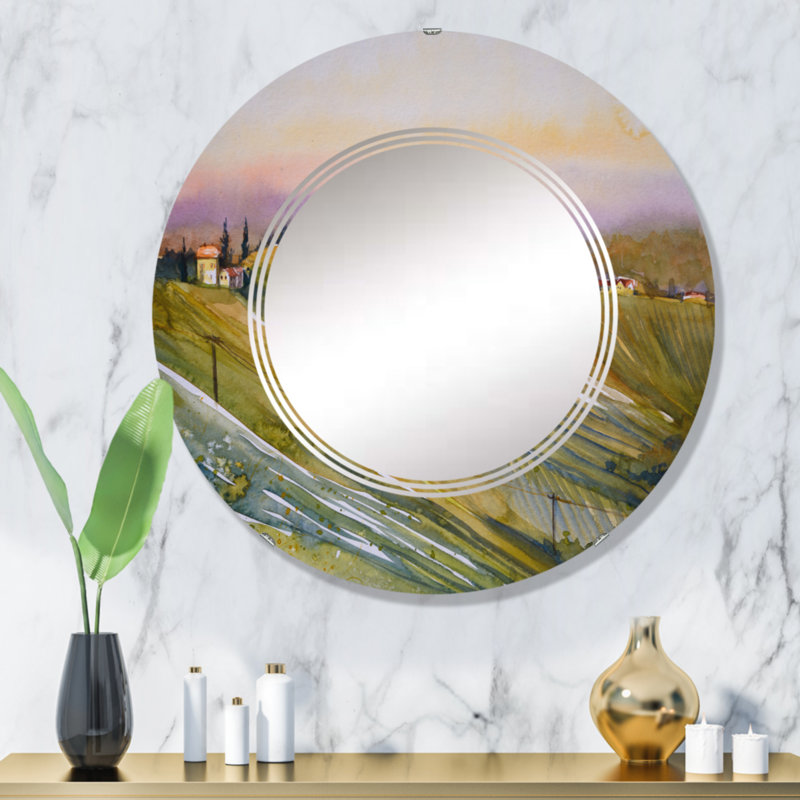 Miroir mural rond italien Italian Vineyard pendant le coucher du soleil, 32 po x 32 po