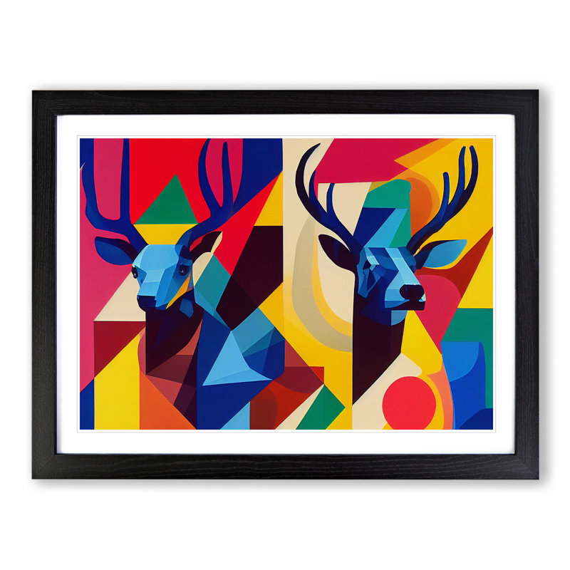 XH1022-9261X Two Abstract Stags Vol.1 - Single Picture Frame Print, 46cm H x 64cm W x 2cm D, Black