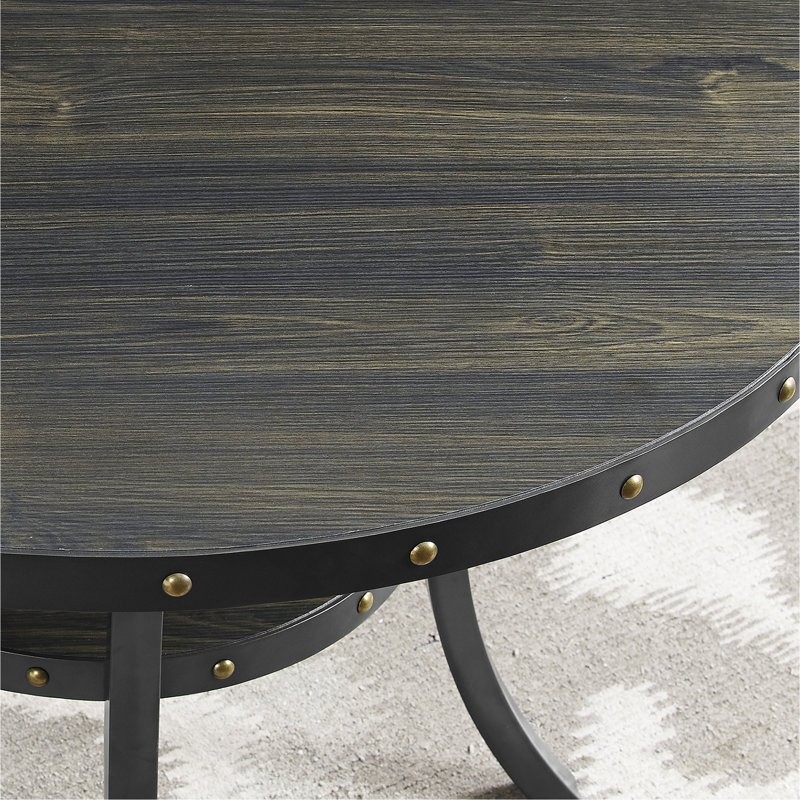 Ensemble de 3 tables de bar rondes de 36 po au fini espresso avec 2 chaises de pub bleues, Bleu