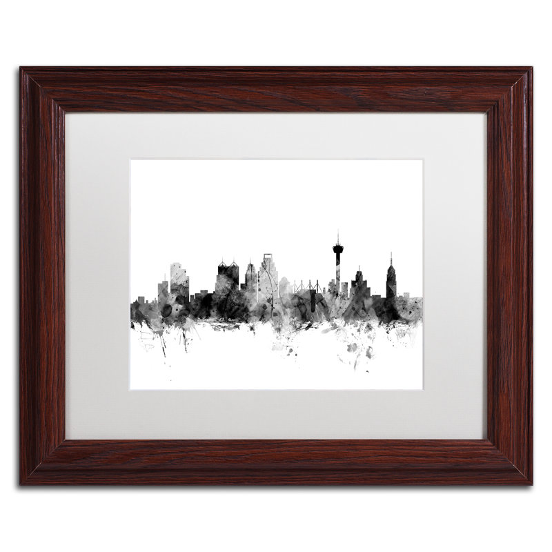 « san antonio texas horizon bw », reproduction d’impression sur toile encadrée, H 11 po x l 14 po x P 0,5 po, Blanc