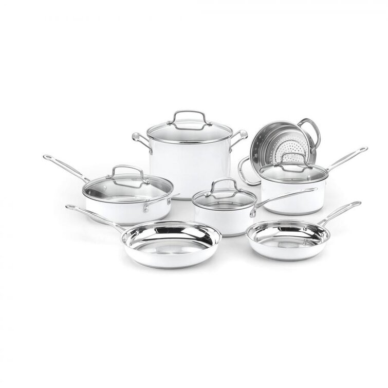 Cuisinart Chef's Classic Stainless Color Series 11-Piece Cookware Set, White