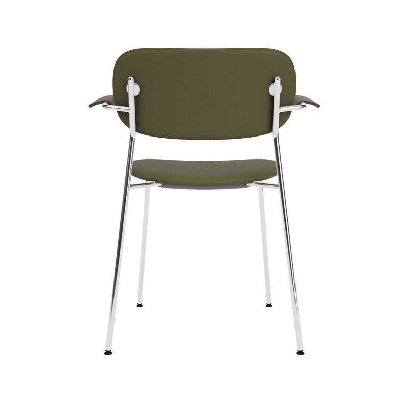 Co Upholstered Arm Chair, Dark Stained Oak, Green Leather, Chrome