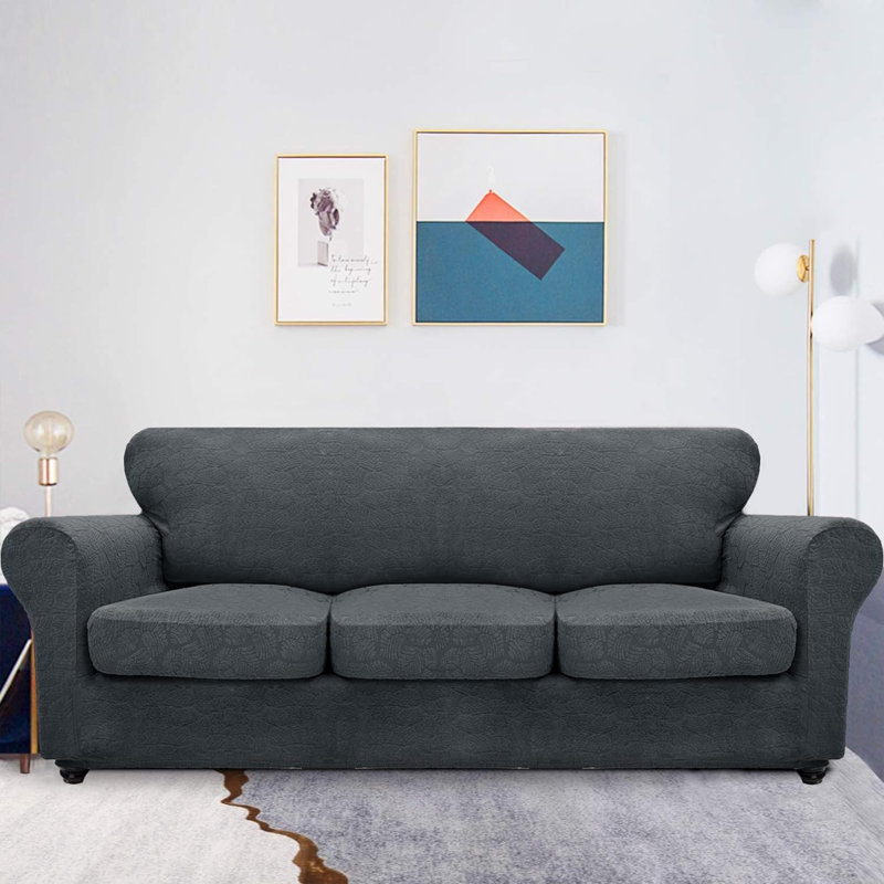 Housse pour canapé à coussins en T Stretch Leaf, Grey Fabric, H 41 po x l 92 po x P 42 po