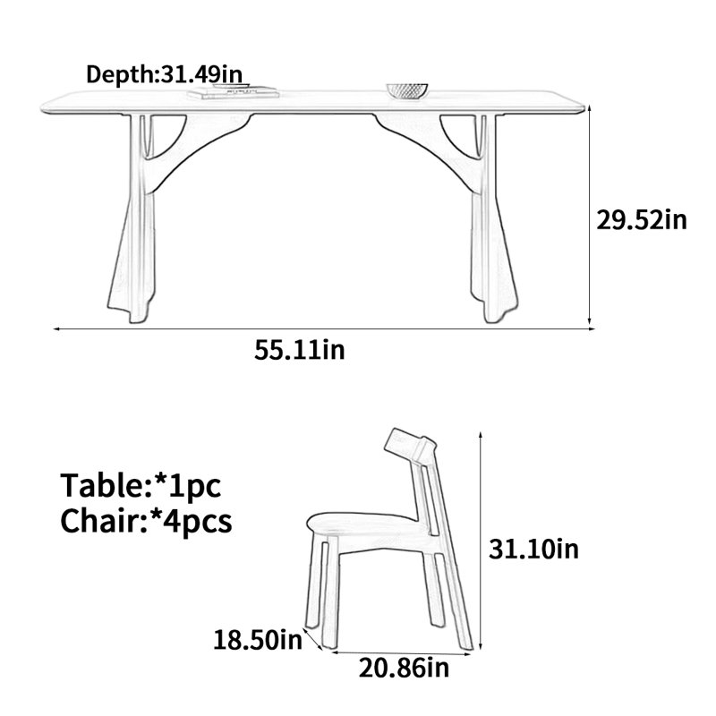 Table de salle à manger noire en bois massif, H 29,52 po x L 55,11 po x l 31,49 po