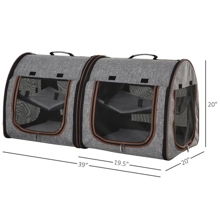 Pet Carrier 39 Soft-Sided with Divider and Dual Compartment in Gray