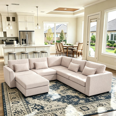 Doyle 6 Seats Upholstered Sectional Sofa Modern Corner Couch With Ottoman